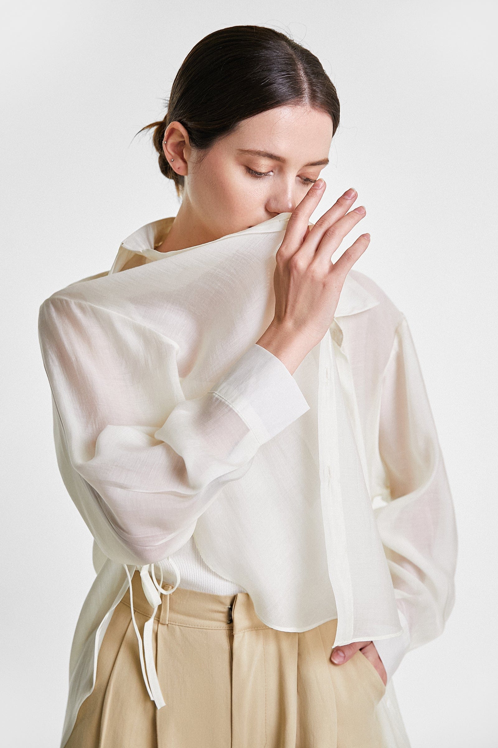 White Tie Side Button-Up Oversized Shirt