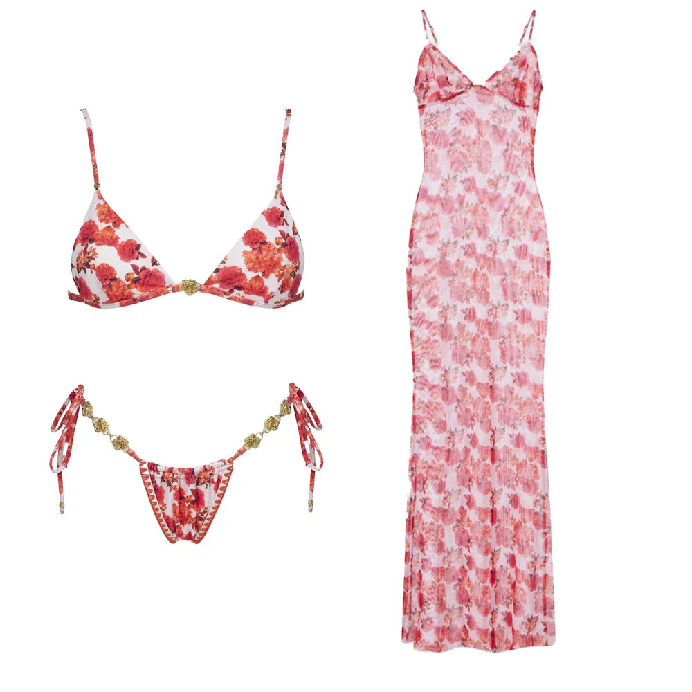 3 Pcs Bikini with Swimsuit Bikini Swimsuit Separates Swimwear Swimsuit Bathing Suit