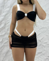 Beach Vacation Thick Strap Split Color Block Bikini and Cover-up