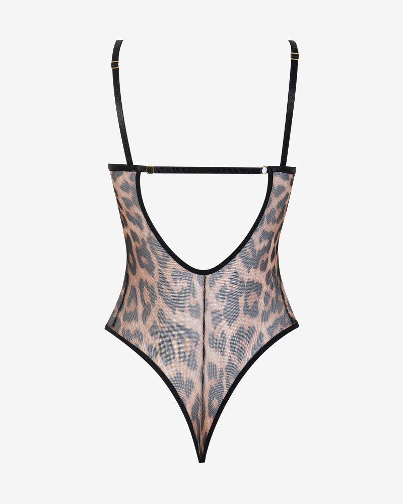 Women's Leopard Print Mesh Bodysuit