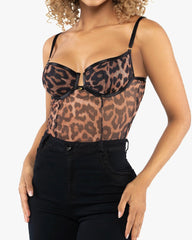 Women's Leopard Print Mesh Bodysuit