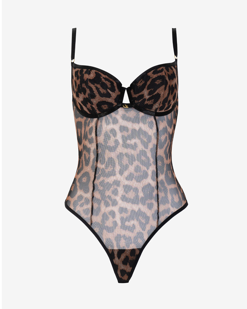Women's Leopard Print Mesh Bodysuit