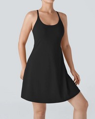 Women's Solid Color Sleeveless Casual Sports Dress with Pocket Shorts