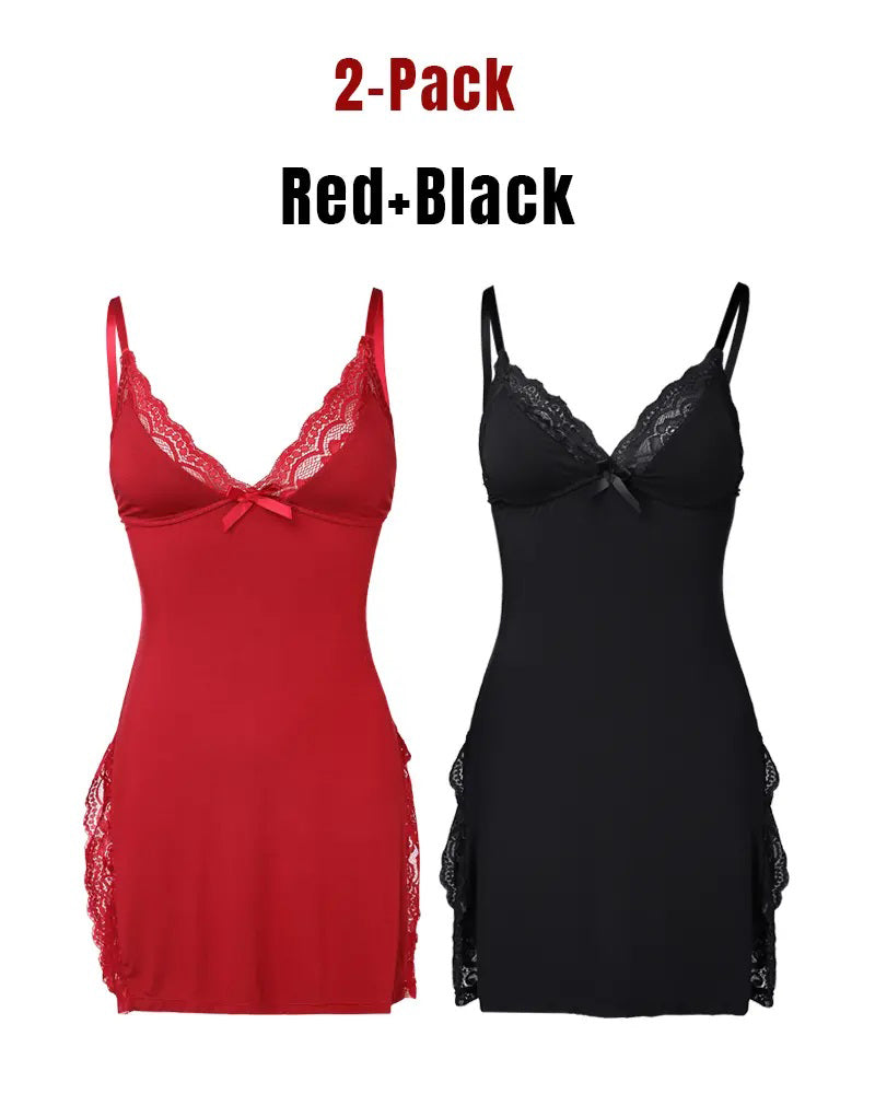 Women's Lace Side Slit Modal Suspender Nightdress