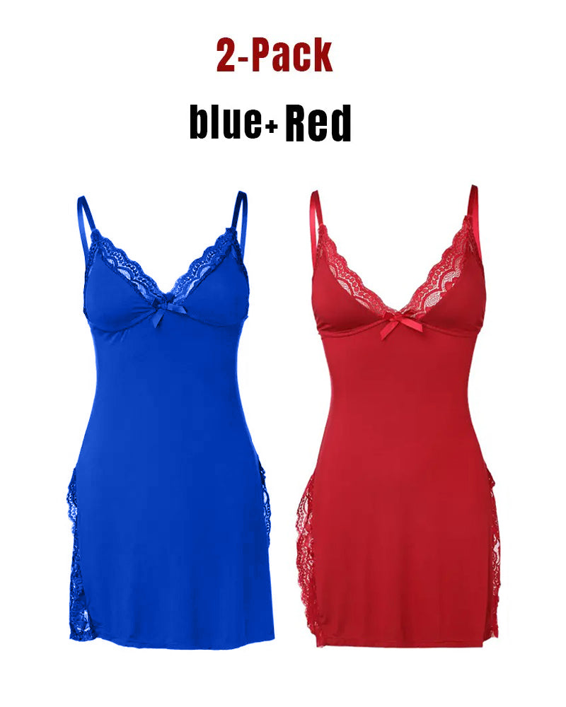 Women's Lace Side Slit Modal Suspender Nightdress