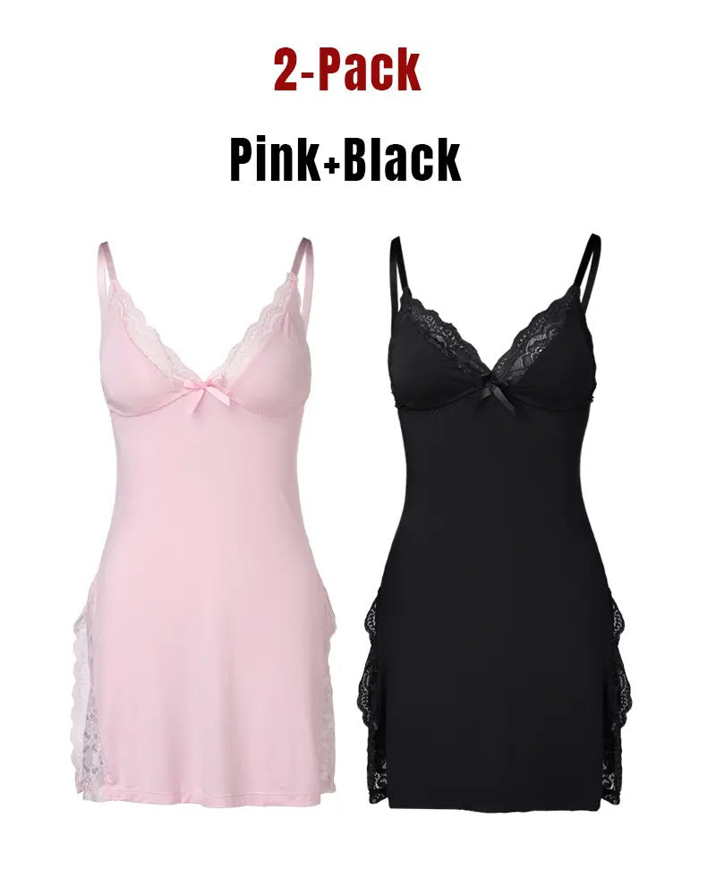 Women's Lace Side Slit Modal Suspender Nightdress