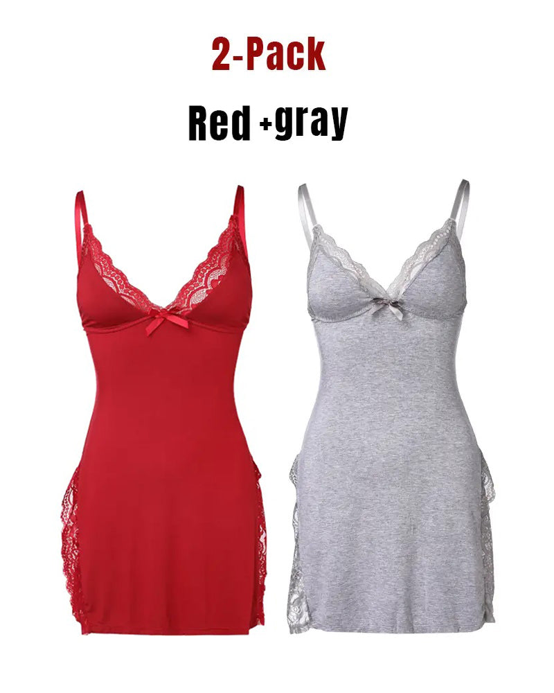 Women's Lace Side Slit Modal Suspender Nightdress