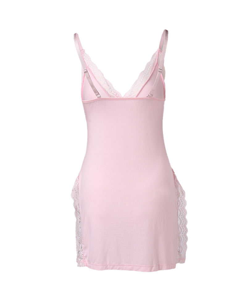 Women's Lace Side Slit Modal Suspender Nightdress