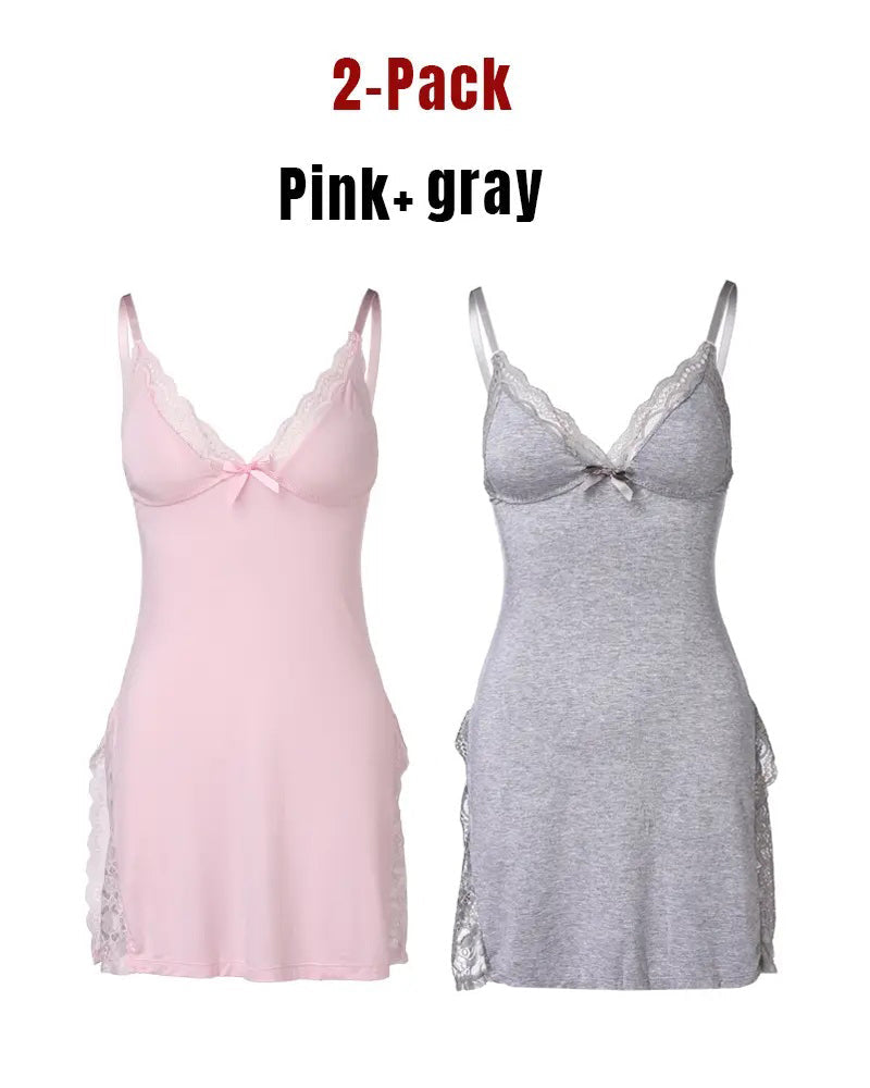 Women's Lace Side Slit Modal Suspender Nightdress