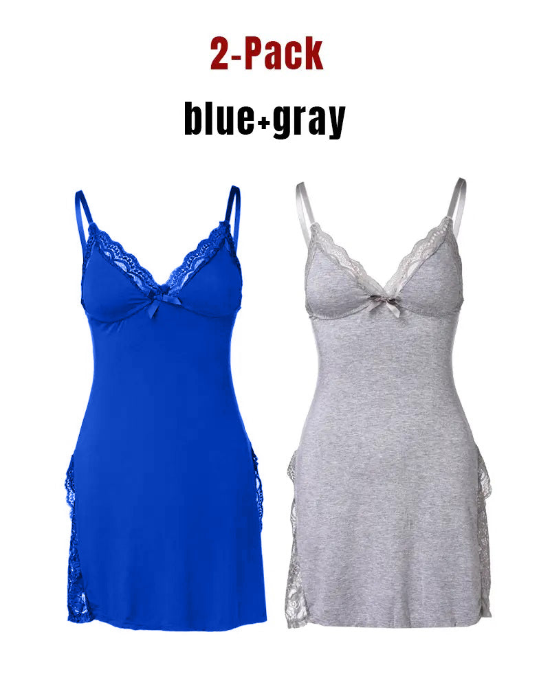Women's Lace Side Slit Modal Suspender Nightdress
