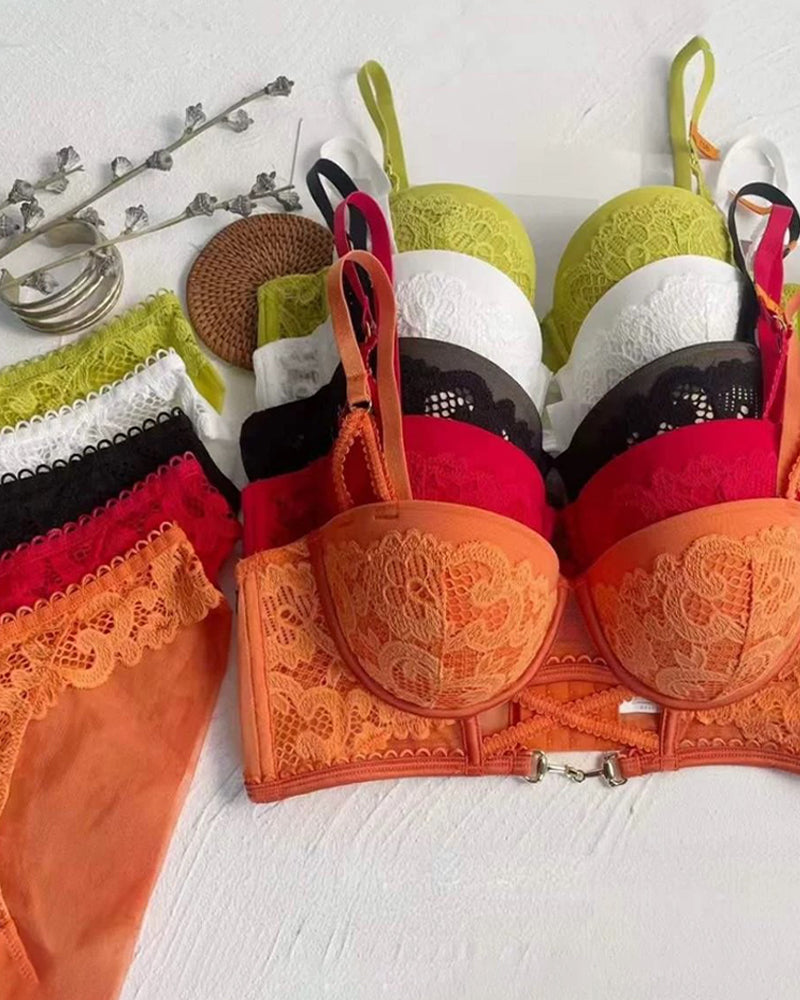 Women's Hollow Floral Lace Push-up Bra Set