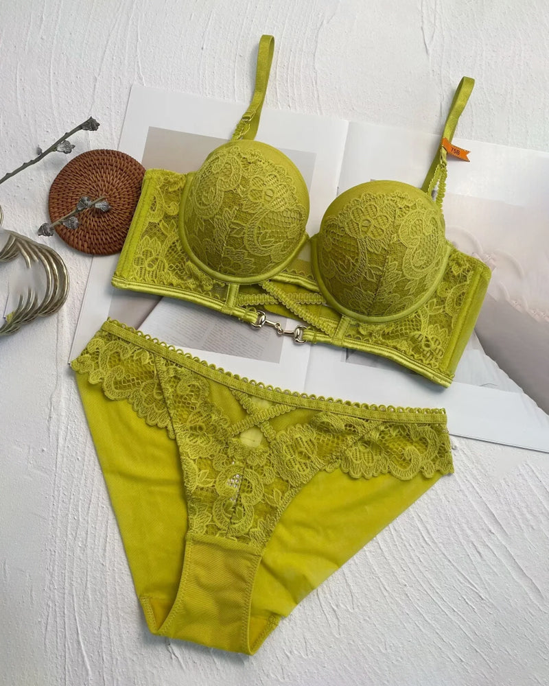 Women's Hollow Floral Lace Push-up Bra Set