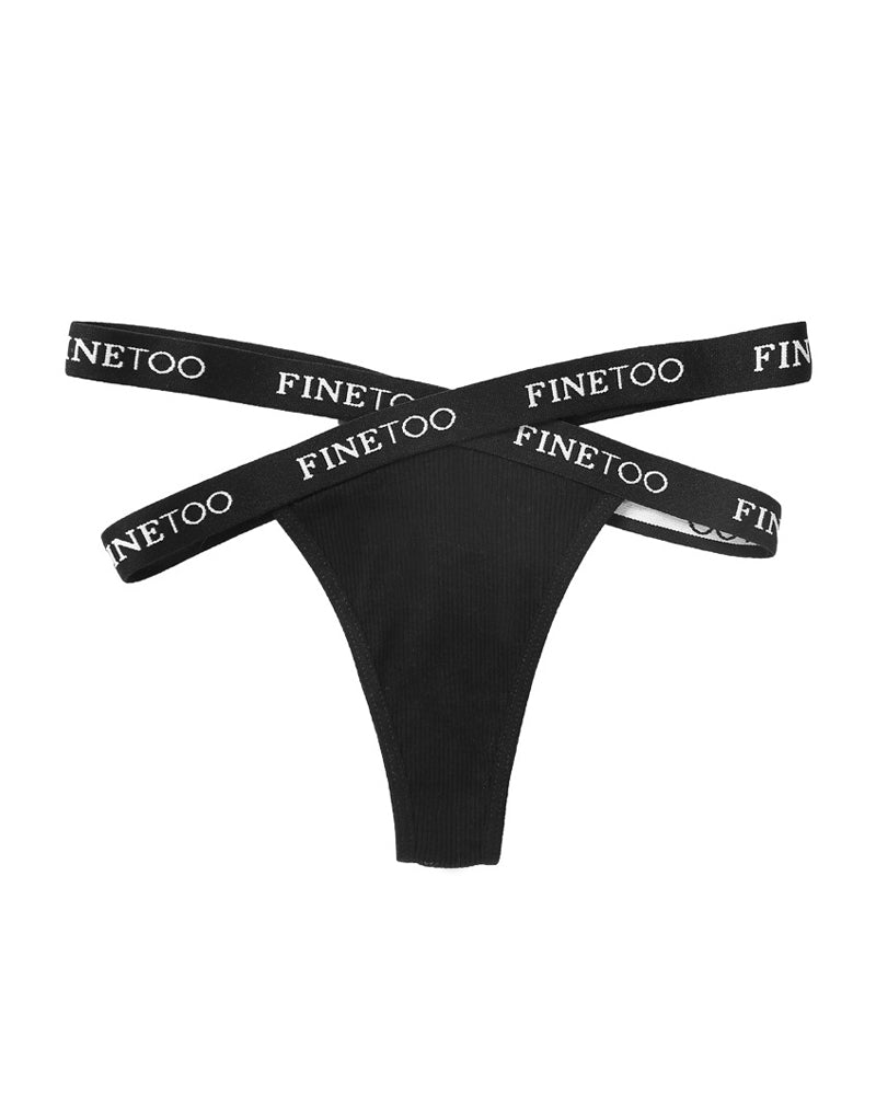 Women's Cotton High Waist Letter Printed Cross Sports Belt Thong