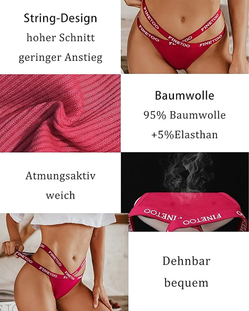 Women's Cotton High Waist Letter Printed Cross Sports Belt Thong