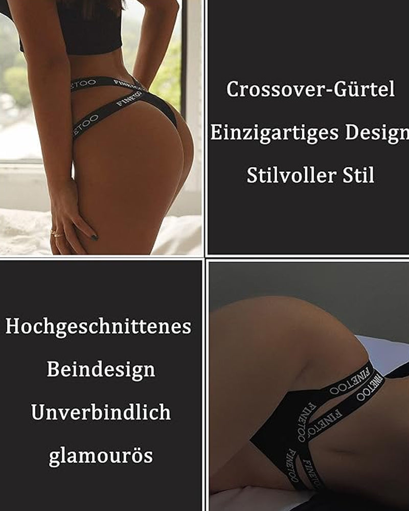 Women's Cotton High Waist Letter Printed Cross Sports Belt Thong