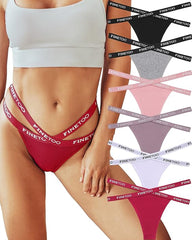 Women's Cotton High Waist Letter Printed Cross Sports Belt Thong