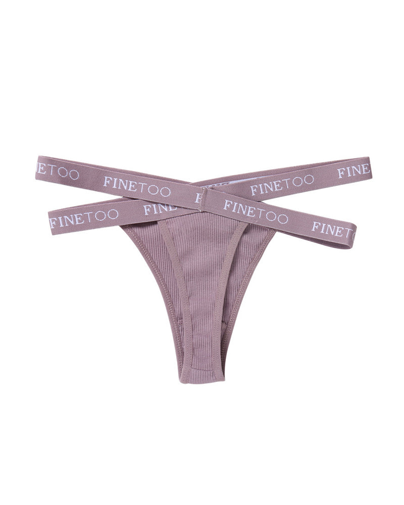 Women's Cotton High Waist Letter Printed Cross Sports Belt Thong