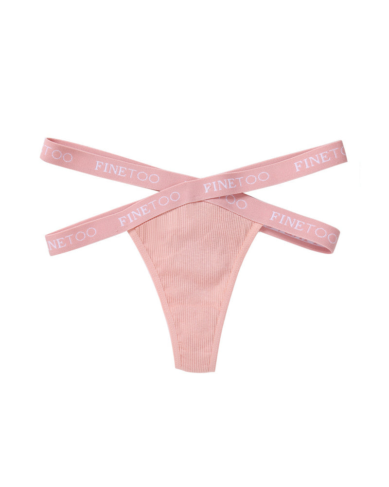 Women's Cotton High Waist Letter Printed Cross Sports Belt Thong