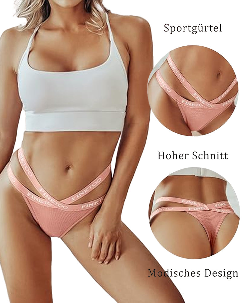 Women's Cotton High Waist Letter Printed Cross Sports Belt Thong