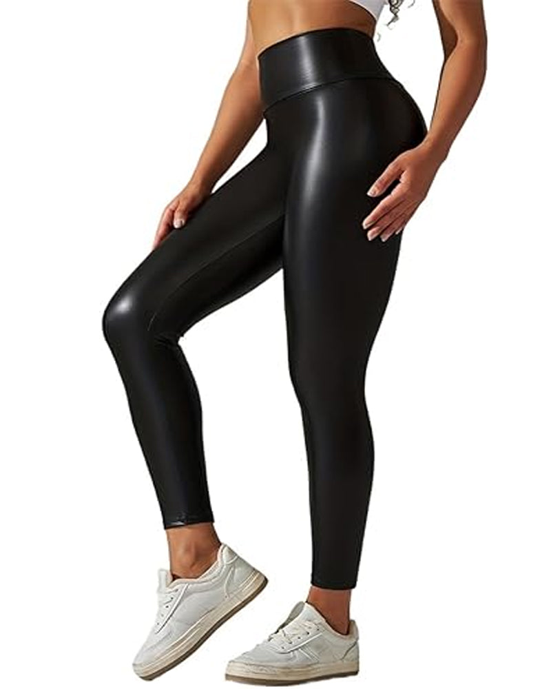 Women's Elastic High Waist Slim Fit Leather Tight Sports Yoga Pants