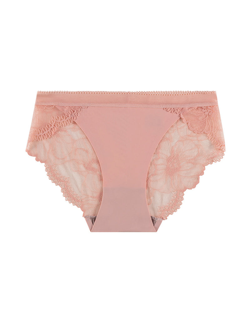 Mid-Waist Ice Silk Seamless Stitching Hollow Lace Cotton Crotch Breathable Panties