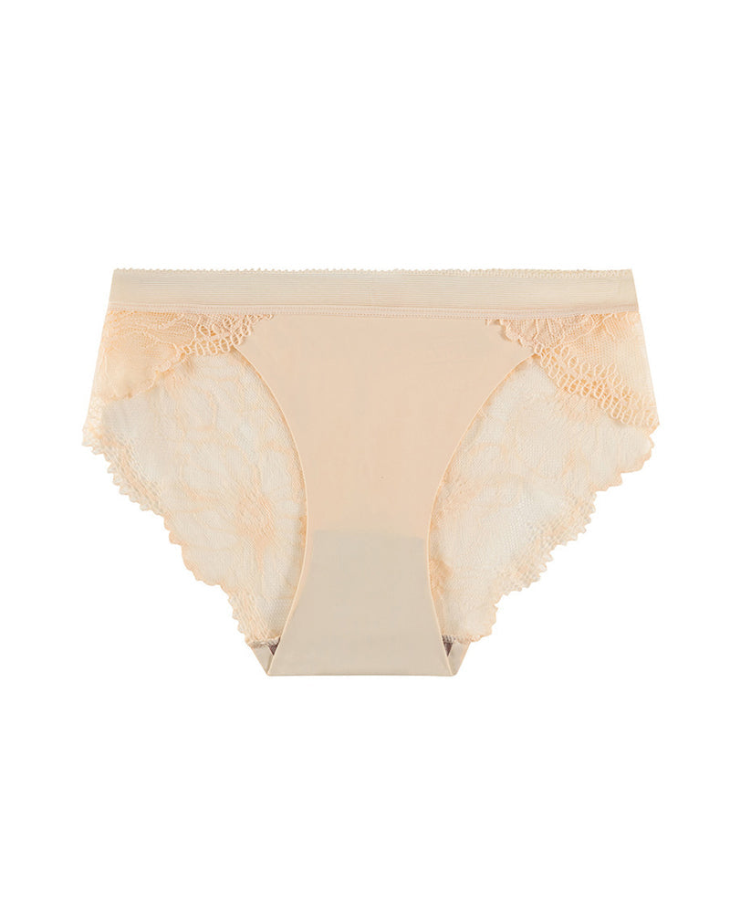 Mid-Waist Ice Silk Seamless Stitching Hollow Lace Cotton Crotch Breathable Panties