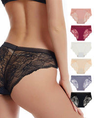 Mid-Waist Ice Silk Seamless Stitching Hollow Lace Cotton Crotch Breathable Panties