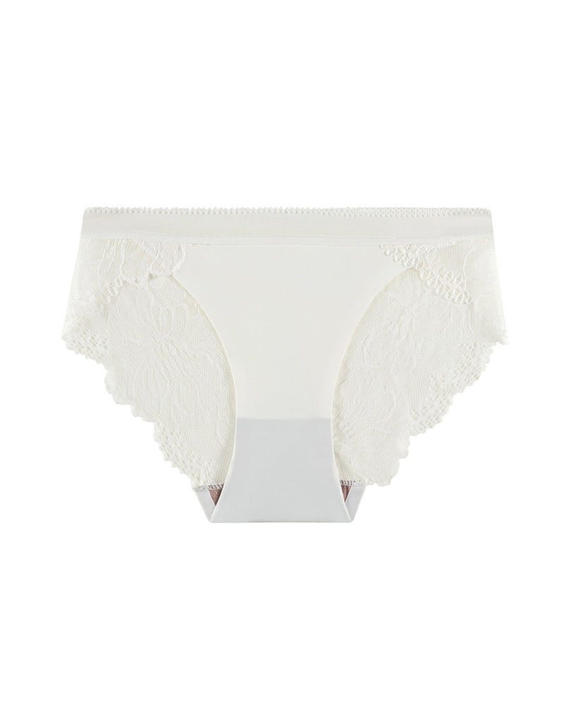 Mid-Waist Ice Silk Seamless Stitching Hollow Lace Cotton Crotch Breathable Panties