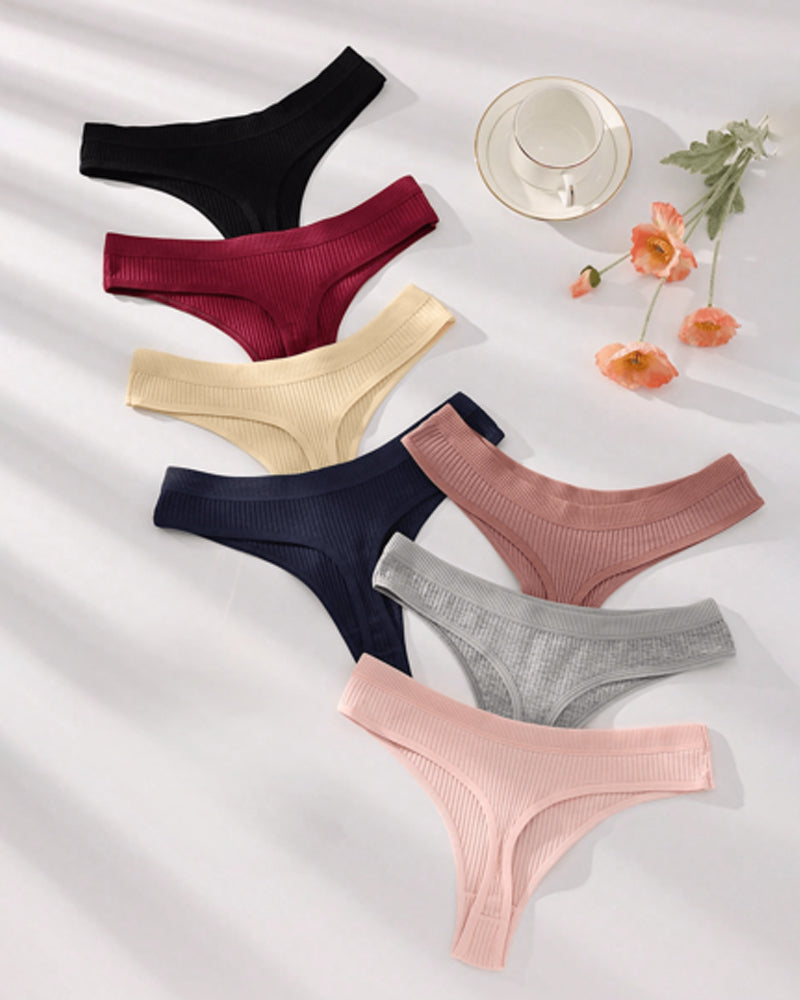 Solid Color Ribbed Knit Thong Briefs
