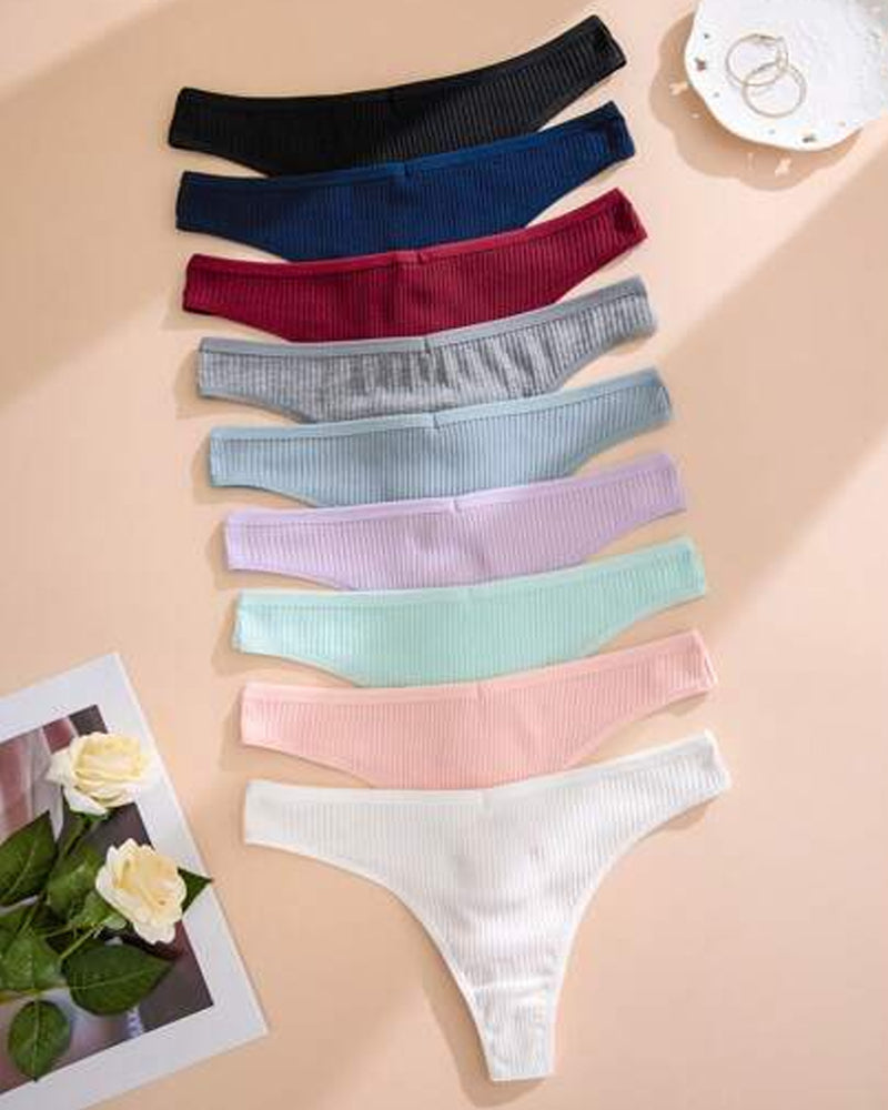Solid Color Ribbed Knit Thong Briefs