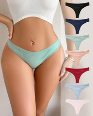 Solid Color Ribbed Knit Thong Briefs