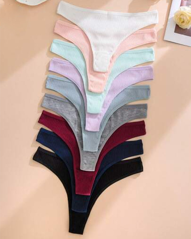 Solid Color Ribbed Knit Thong Briefs