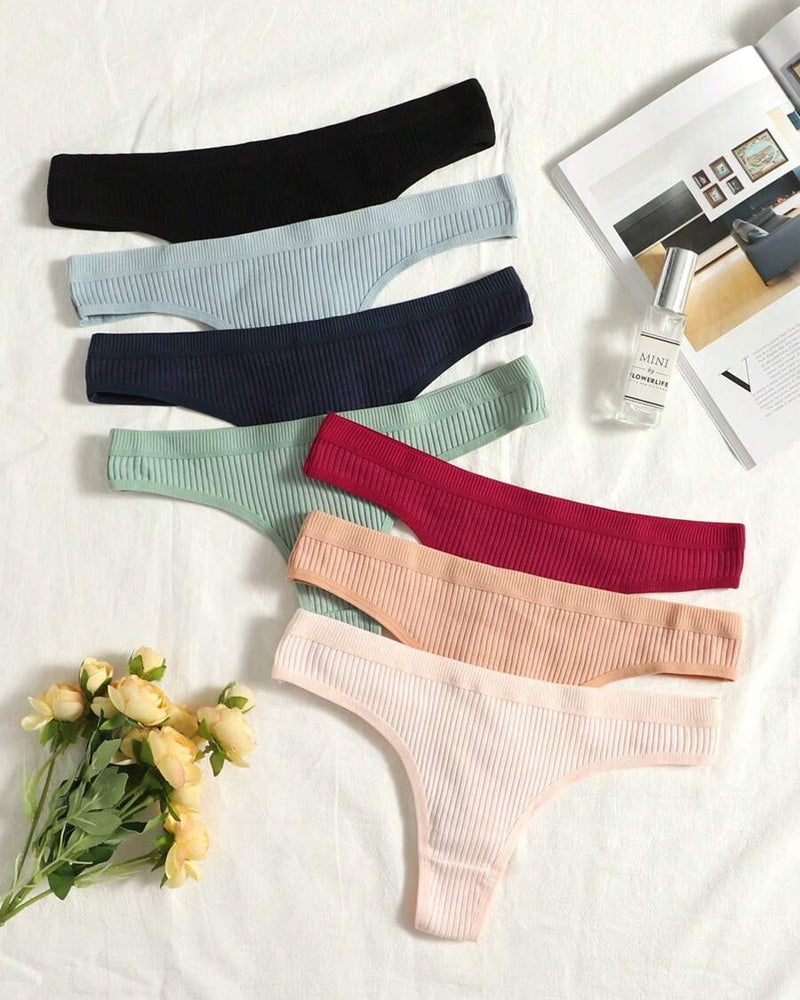 Solid Color Ribbed Knit Thong Briefs
