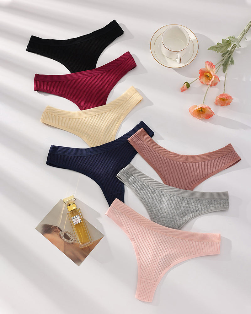 Solid Color Ribbed Knit Thong Briefs