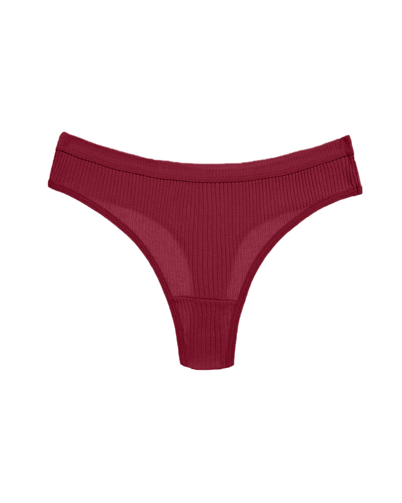Solid Color Ribbed Knit Thong Briefs