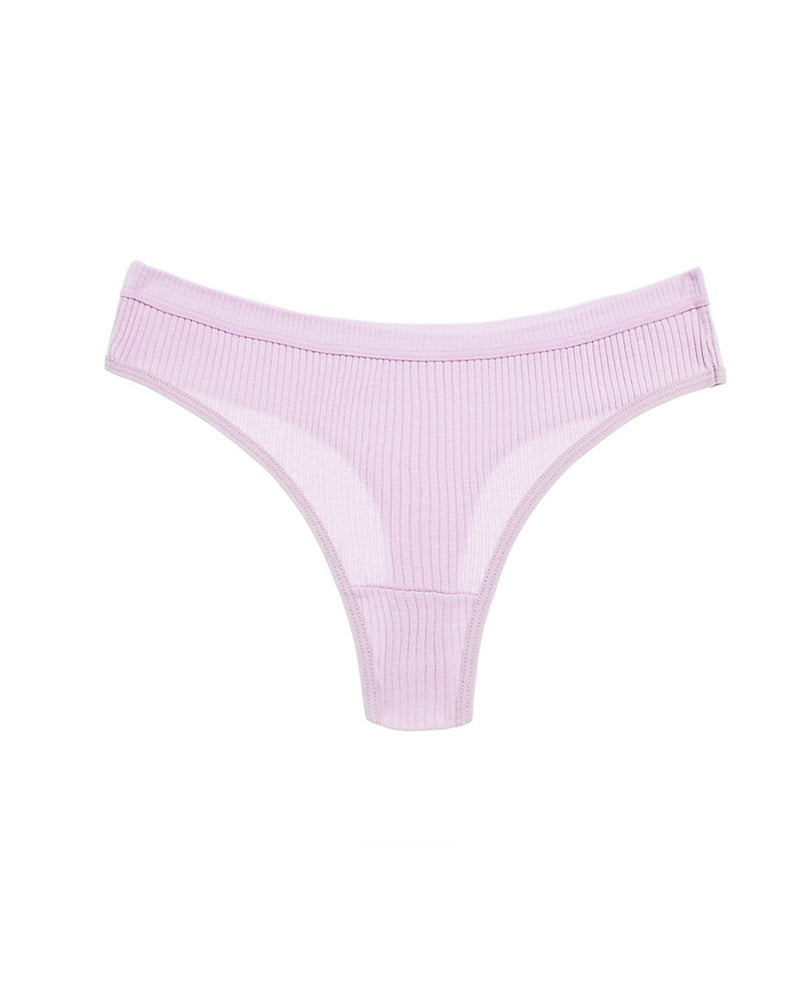 Solid Color Ribbed Knit Thong Briefs