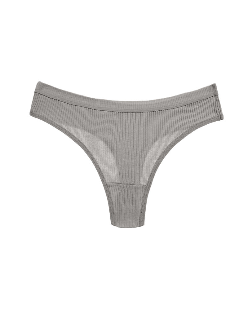 Solid Color Ribbed Knit Thong Briefs