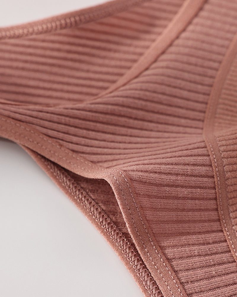 Solid Color Ribbed Knit Thong Briefs