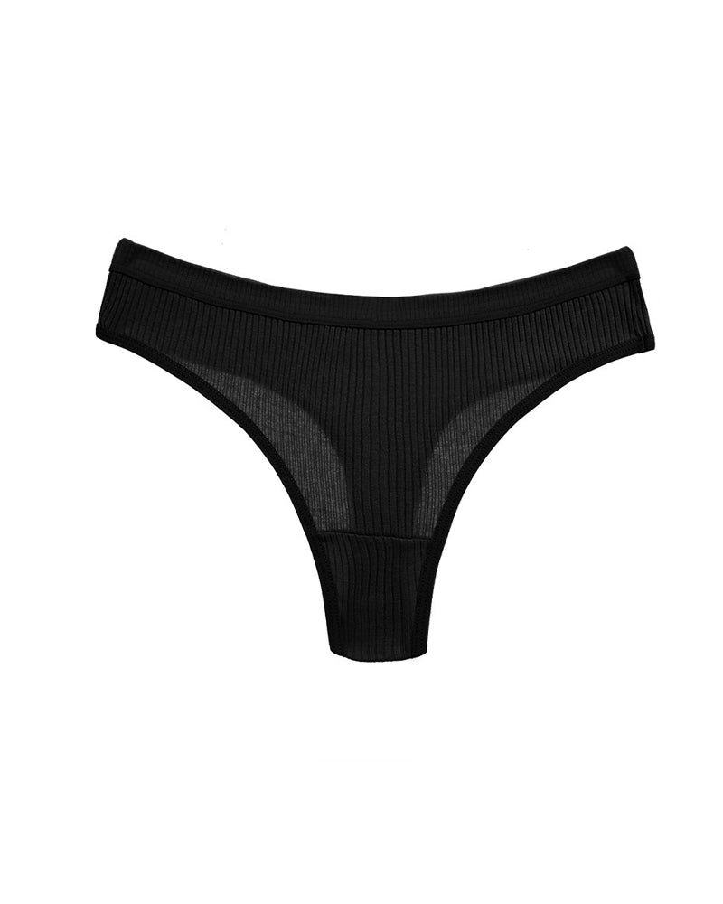 Solid Color Ribbed Knit Thong Briefs