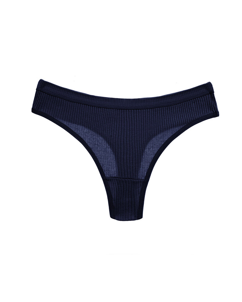 Solid Color Ribbed Knit Thong Briefs