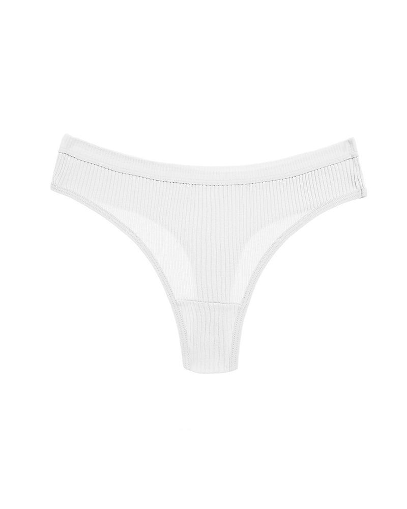 Solid Color Ribbed Knit Thong Briefs