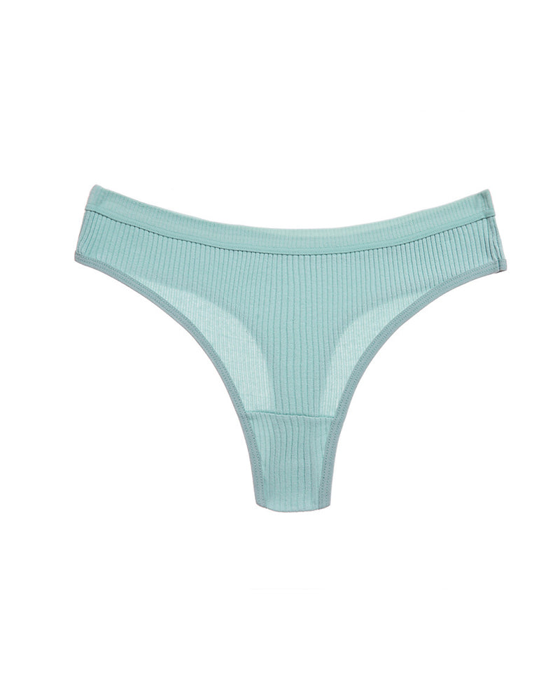 Solid Color Ribbed Knit Thong Briefs