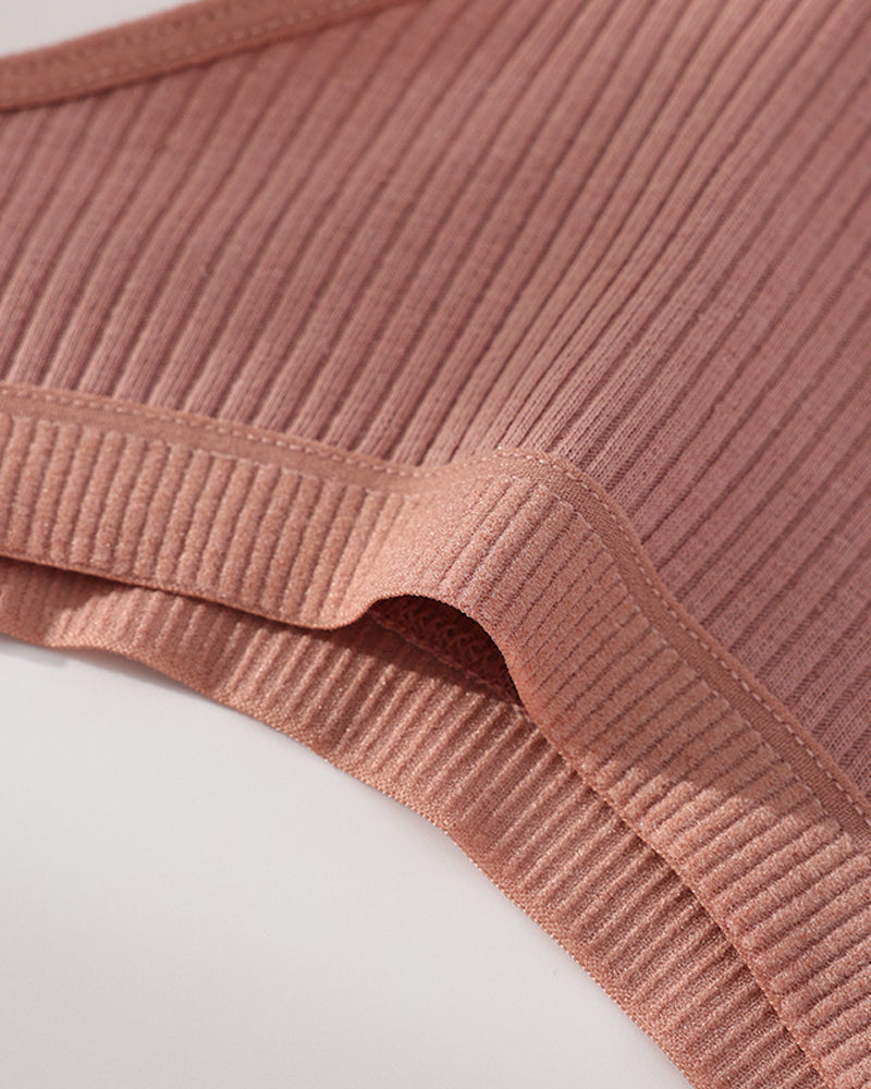 Solid Color Ribbed Knit Thong Briefs