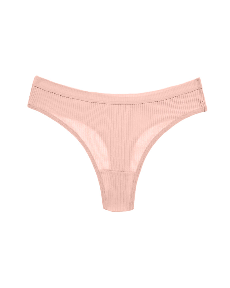 Solid Color Ribbed Knit Thong Briefs
