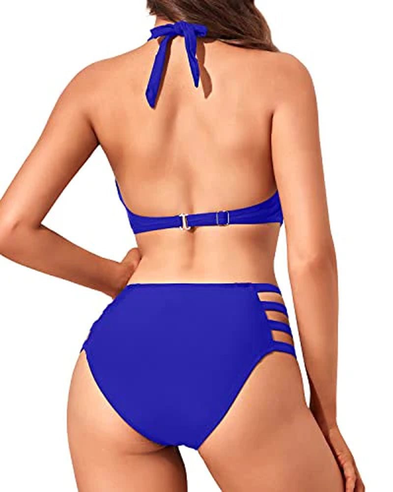 Women's Round Neck Open Back Mesh Stitching One-Piece Swimsuit
