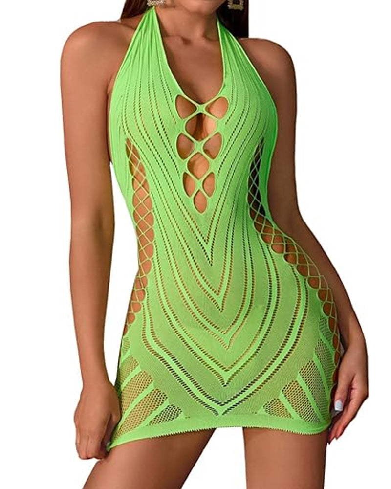 Women's Deep V Open Back Hollow Knit Nightdress