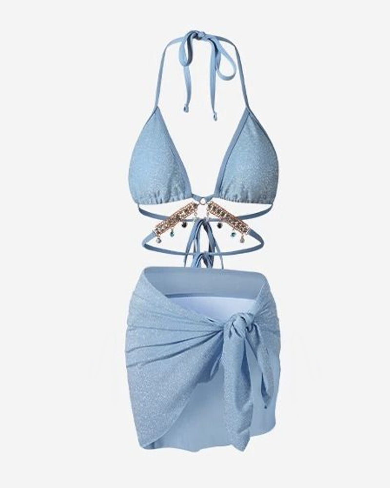 Beach Vacation Diamond Chain Bikini and Cover-up Swimsuit Set