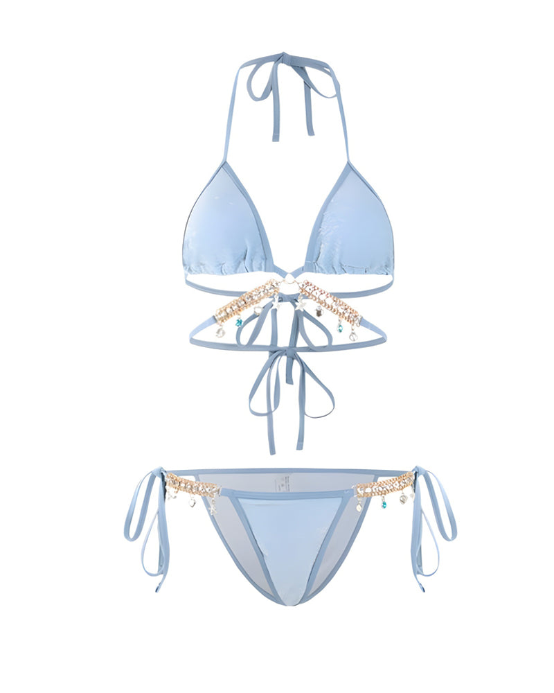 Beach Vacation Diamond Chain Bikini and Cover-up Swimsuit Set