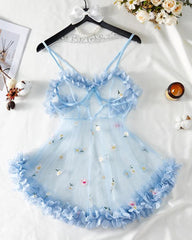 See-Through 3D Flower Lace Mesh Suspender Dress
