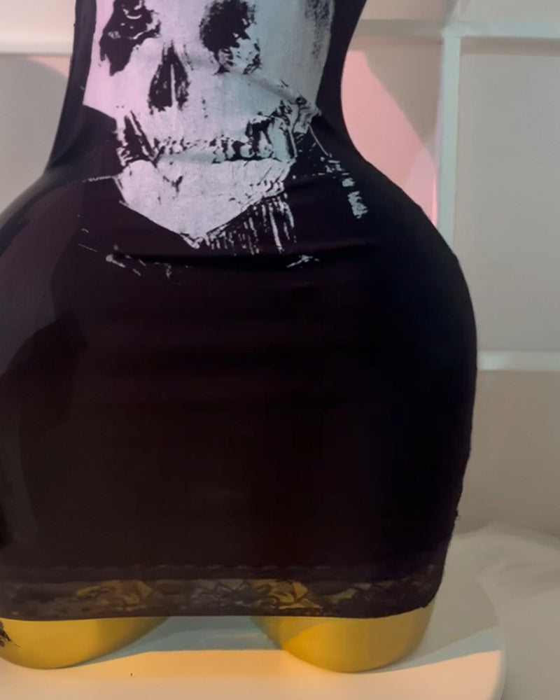 Black Skull Suspender Lace Dress